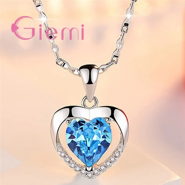 925 Sterling Silver Pendant Necklace For Women Engagement Fashion Jewelry Austrian Crystal Romantic Heart Shape Wholesale - Image 12
