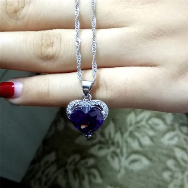 US STOCK Uloveido Purple Love Heart Necklaces Pendants Chain Necklace Women Pendant Suspension Gifts for Girls 5% Off DZ006 - Image 3