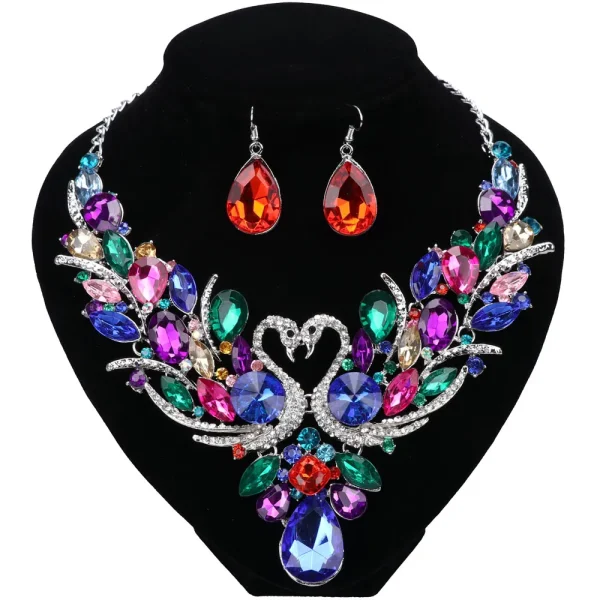 Women's Elegant Austrian Crystal Statement Swan Necklace Earrings Party Gift Jewelry Set For Wedding Dress - Image 2