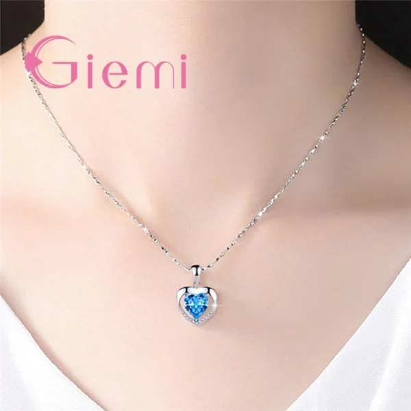 925 Sterling Silver Pendant Necklace For Women Engagement Fashion Jewelry Austrian Crystal Romantic Heart Shape Wholesale - Image 17