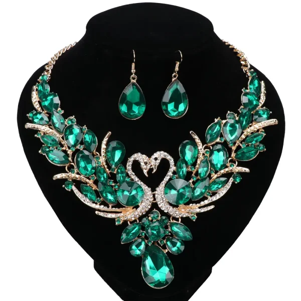 Women's Elegant Austrian Crystal Statement Swan Necklace Earrings Party Gift Jewelry Set For Wedding Dress - Image 17