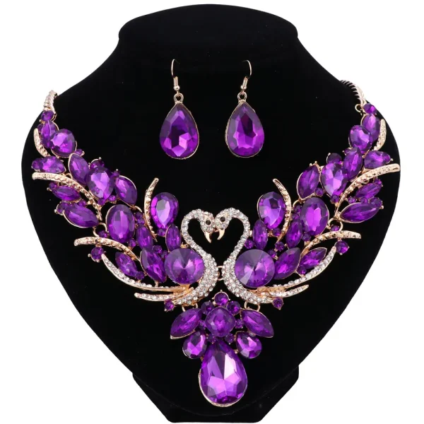 Women's Elegant Austrian Crystal Statement Swan Necklace Earrings Party Gift Jewelry Set For Wedding Dress - Image 5