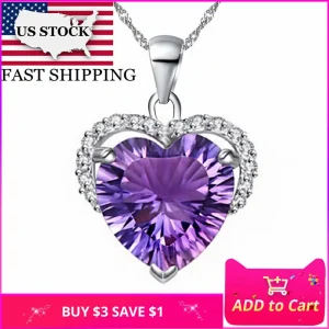 US STOCK Uloveido Purple Love Heart Necklaces Pendants Chain Necklace Women Pendant Suspension Gifts for Girls 5% Off DZ006