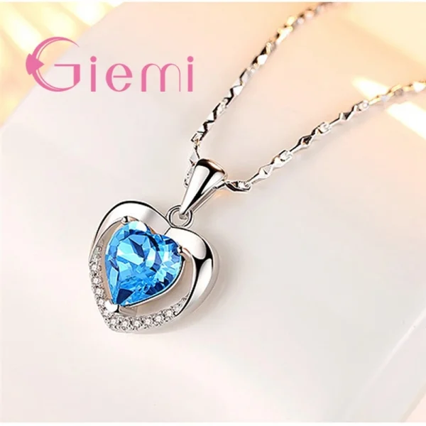 925 Sterling Silver Pendant Necklace For Women Engagement Fashion Jewelry Austrian Crystal Romantic Heart Shape Wholesale - Image 15
