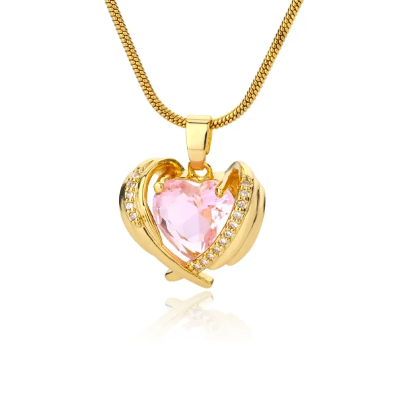 Bohemia Pink Cubic Zirconia Necklace For Women Stainless Steel Heart Wings Pendant Necklaces Crystal Choker Couple Jewerly Gift - Image 6