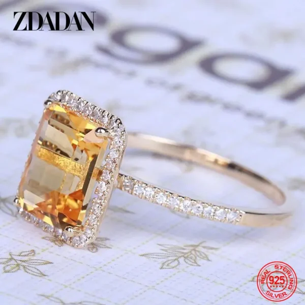 ZDADAN 925 Sterling Silver Fashion Square Gemstone Ring For Women Wedding Jewelry Gift - Image 5