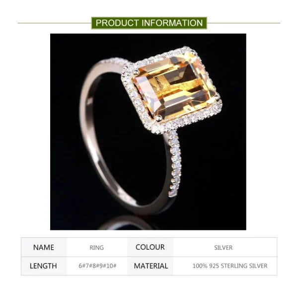 ZDADAN 925 Sterling Silver Fashion Square Gemstone Ring For Women Wedding Jewelry Gift - Image 7