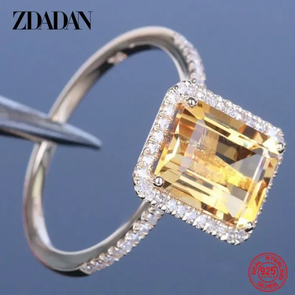 ZDADAN 925 Sterling Silver Fashion Square Gemstone Ring For Women Wedding Jewelry Gift - Image 4