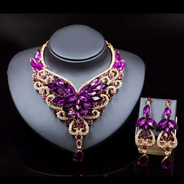 Fashion crystal-jewelry kolye vintage crystal jewelry Flower Statement Necklace earings For Women nigerian wedding african - Image 4