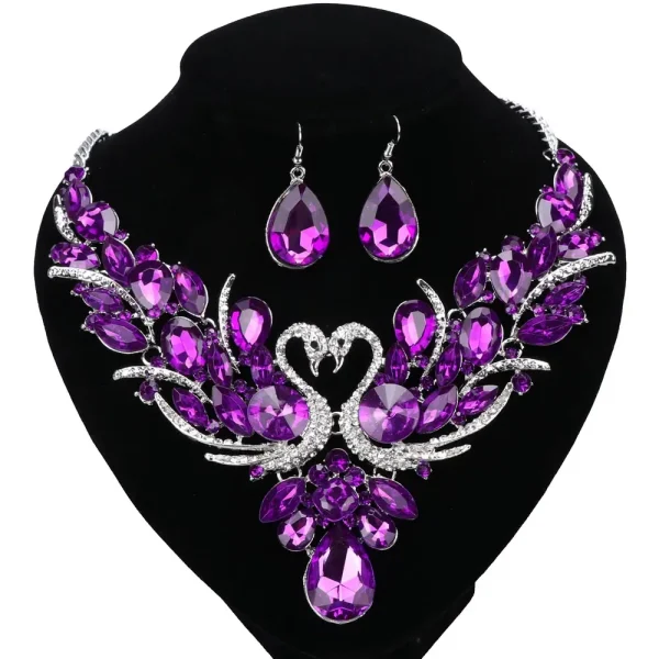 Fashion Nigerian Jewelry Set For Women Purple Tassel Earrings Necklace Set Banquet Dress Accessory Bridal Indian Jewellery - Image 4