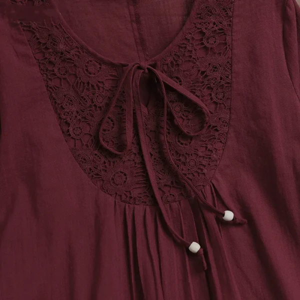 T Shirt Women Spring Autumn Cotton Linen Splicing Lace Temperament 3/4 Sleeve Loose Top T-shirt Tshirt women's Clothing YLY016 - Image 18