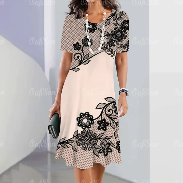 New Women's Vintage Dress Lace Printed Elegant Casual Short Sleeve Dress Y2k Fashion Plus Size Women's 2023 Women's Dresses - Image 25