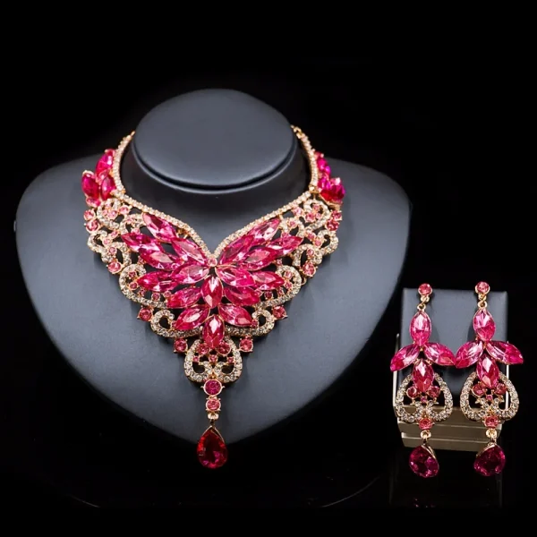 Fashion crystal-jewelry kolye vintage crystal jewelry Flower Statement Necklace earings For Women nigerian wedding african - Image 3