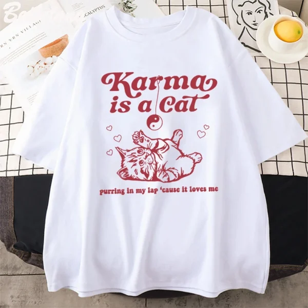 Karma Is A Cat 2024 Taylor Midnights Album Tshirt Short Tee Shirt Meet Me at Midnight Tops Camisetas Unisex Dropshipping - Image 2