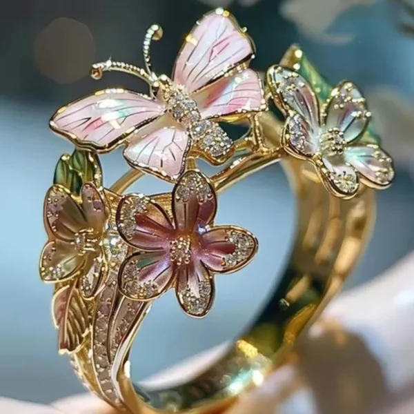 Aesthetic Butterfly Flower Ring for Women Luxury Rhinestone Stylish Opening Ring Non-fading Wedding Party Jewelry Fashion Gifts - Image 7