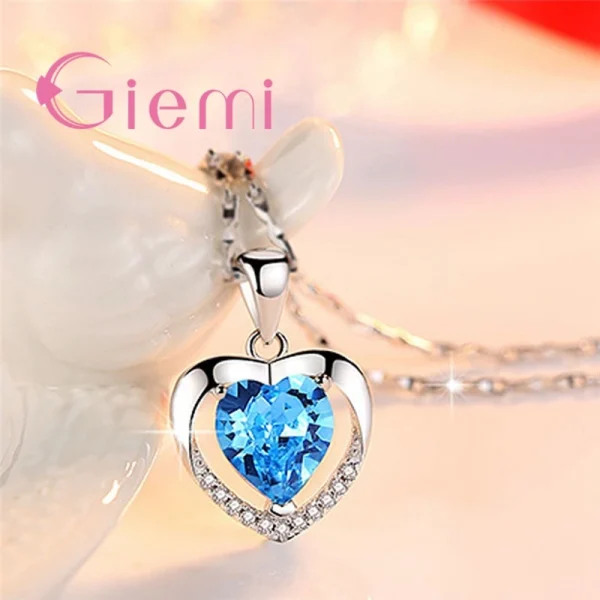 925 Sterling Silver Pendant Necklace For Women Engagement Fashion Jewelry Austrian Crystal Romantic Heart Shape Wholesale - Image 5