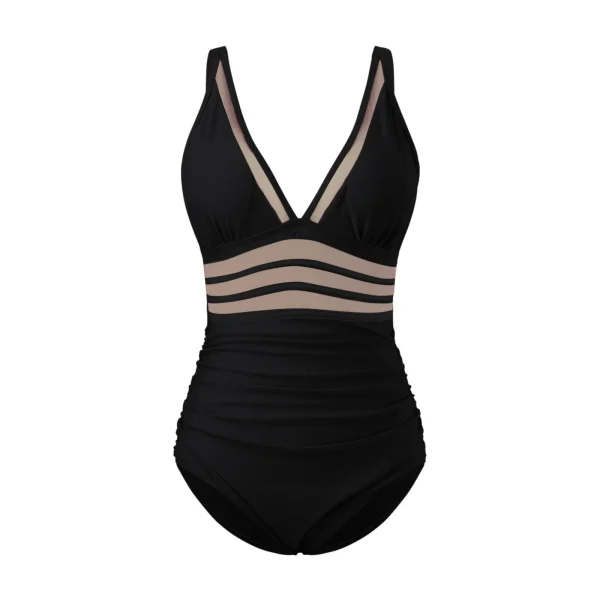 Mesh 1 Piece Swimsuit Sexy Deep V Swimwear Push Up Padded Bikini Solid Ruched Women Monokini Beachwear Brazilian Bathing Suit - Image 5