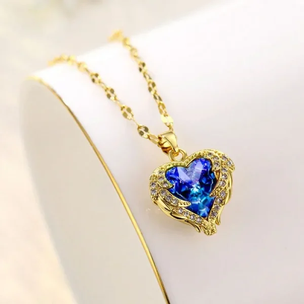 Luxury Colorful Crystal Ocean Heart Pendant Necklace For Women Korean Fashion Stainless Steel Neck Chain Female Wedding Jewelry - Image 4