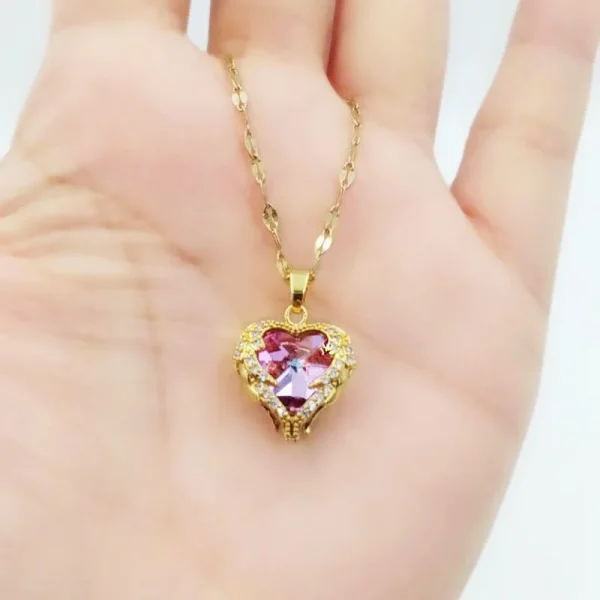 Luxury Colorful Crystal Ocean Heart Pendant Necklace For Women Korean Fashion Stainless Steel Neck Chain Female Wedding Jewelry - Image 18