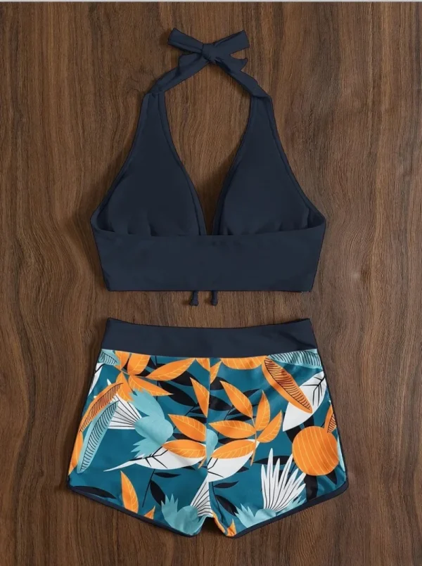 Fashion Printed Swimsuit Women Spliced Lace Up Sporty Surfing Bikini Set Bathing Suit Beachwear Swimwear Female Swimming Suits - Image 5