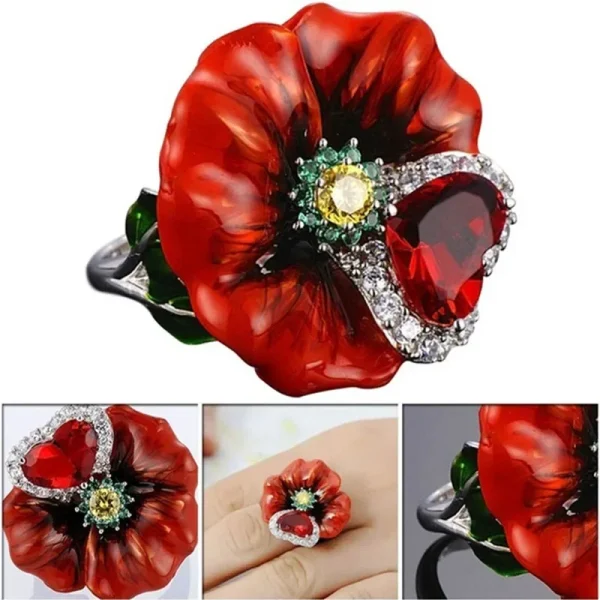 BAOSHINA Red Flower Jewelry Set Series !  Trendy Rose Flower Zircon Earrings Necklace Ring Jewelry Set For Women Wedding Jewelry - Image 5