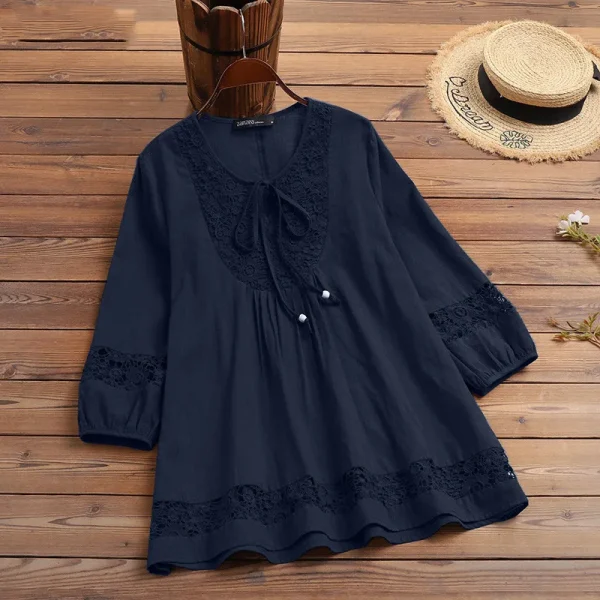 T Shirt Women Spring Autumn Cotton Linen Splicing Lace Temperament 3/4 Sleeve Loose Top T-shirt Tshirt women's Clothing YLY016 - Image 14
