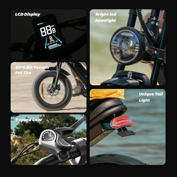 Electric Bike for Adults,20”x 4”Fat Tire Peak1500W Motor,7 Speed Electric Motorcycle Bicycle,48V15AH/13AH Battery 3 Riding Modes - Image 7