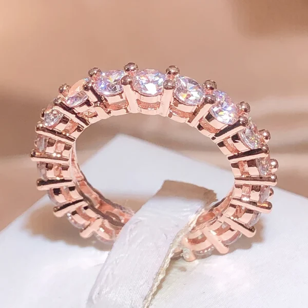 925 Stamp Fashion White Zirconia Row Diamond Ring Women Slim Rose Gold Ring Party Wedding Birthday Gift Wholesale - Image 5