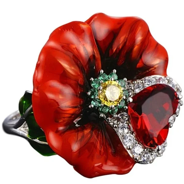 BAOSHINA Red Flower Jewelry Set Series !  Trendy Rose Flower Zircon Earrings Necklace Ring Jewelry Set For Women Wedding Jewelry - Image 21