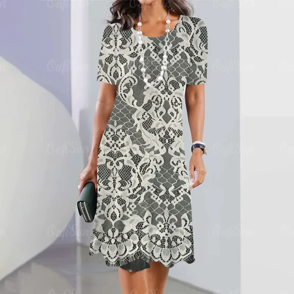New Women's Vintage Dress Lace Printed Elegant Casual Short Sleeve Dress Y2k Fashion Plus Size Women's 2023 Women's Dresses - Image 7