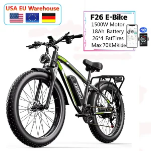 F26 off-road electric Bike hybrid 48V 1000W motor peak 1500W electric bicycle 18Ah large battery 26 inch Fat tires city E-Bike