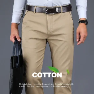 2024 New 98% Cotton Casual Pants Men's Clothing Classic Straight Loose High Waist Elastic Trousers Male Brand Clothes