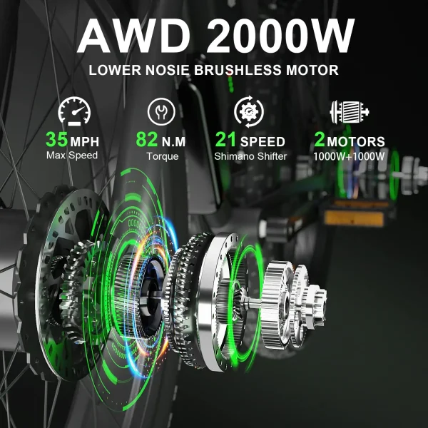 US Warehouse Popular SMLRO XDC600 PLUS AWD Electric Bike 1000W 2000W 48V 52V 26" Motor Bike Fat Tire Mountain Snow Bicycle Ebike - Image 2