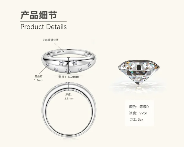 Women's Ring Bezel Setting Star Moissainte Rings 18K Gold Plated 925 Silver Band Fashion Party Daily Wear Jewelry New In - Image 12