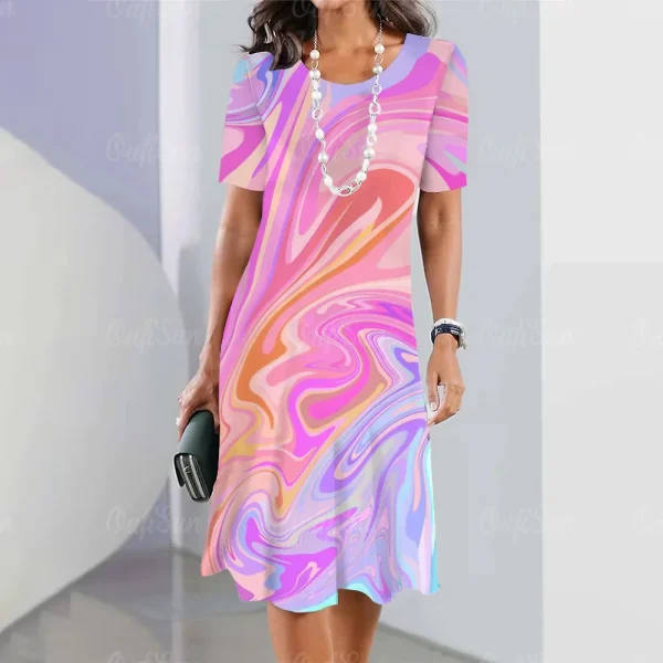 2024 New Vintage Women's Dresses Striped Printed Elegant Casual Short Sleeve Dresses 2023 Fashion Oversized Women's Dresses Y2k - Image 4