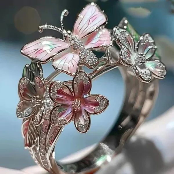Aesthetic Butterfly Flower Ring for Women Luxury Rhinestone Stylish Opening Ring Non-fading Wedding Party Jewelry Fashion Gifts - Image 9