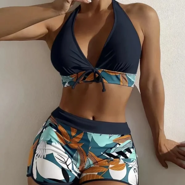 Fashion Printed Swimsuit Women Spliced Lace Up Sporty Surfing Bikini Set Bathing Suit Beachwear Swimwear Female Swimming Suits - Image 3