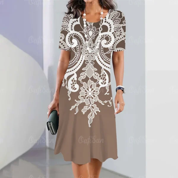 New Women's Vintage Dress Lace Printed Elegant Casual Short Sleeve Dress Y2k Fashion Plus Size Women's 2023 Women's Dresses - Image 17