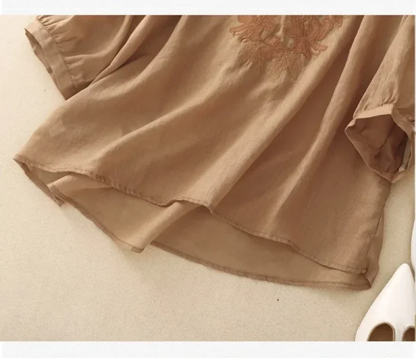 Summer New Fashion Embroidery Cotton Linen Artistic Shirt Top Vintage Shirt Women's Loose Fit Short Sleeves Women's - Image 17