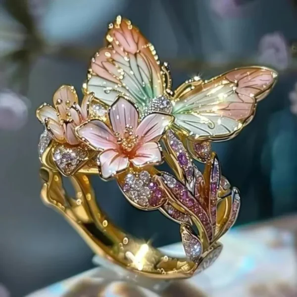 Aesthetic Butterfly Flower Ring for Women Luxury Rhinestone Stylish Opening Ring Non-fading Wedding Party Jewelry Fashion Gifts - Image 8