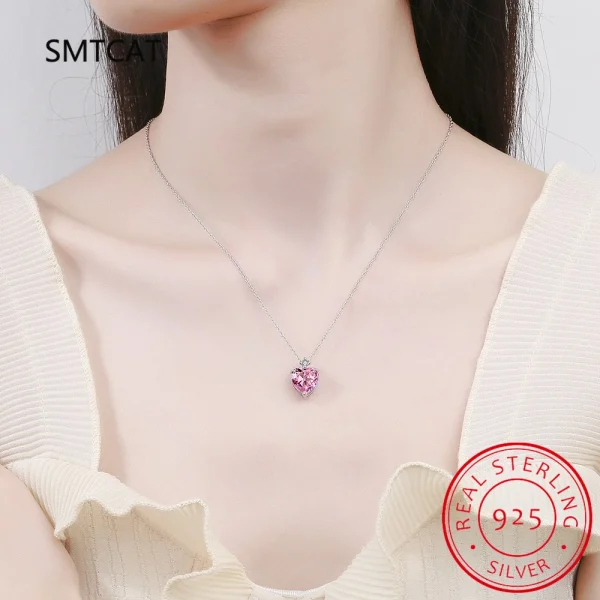 925 Sterling Silver 4 Carat D Color Heart Moissanite Pendant Necklace For Women Sparkling Pink Gemstone Party Fine Jewelry - Image 13