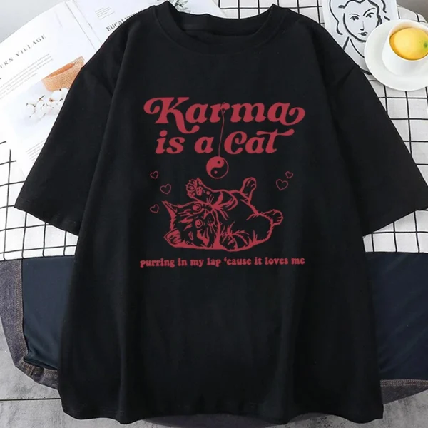 Karma Is A Cat 2024 Taylor Midnights Album Tshirt Short Tee Shirt Meet Me at Midnight Tops Camisetas Unisex Dropshipping - Image 3