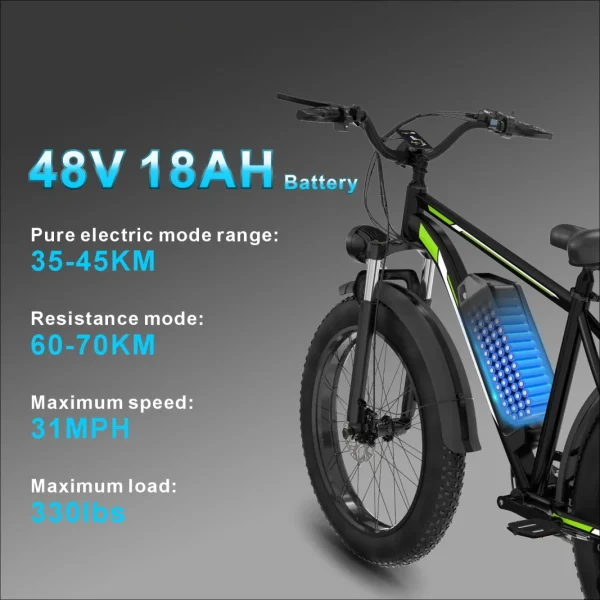 F26 off-road electric Bike hybrid 48V 1000W motor peak 1500W electric bicycle 18Ah large battery 26 inch Fat tires city E-Bike - Image 2