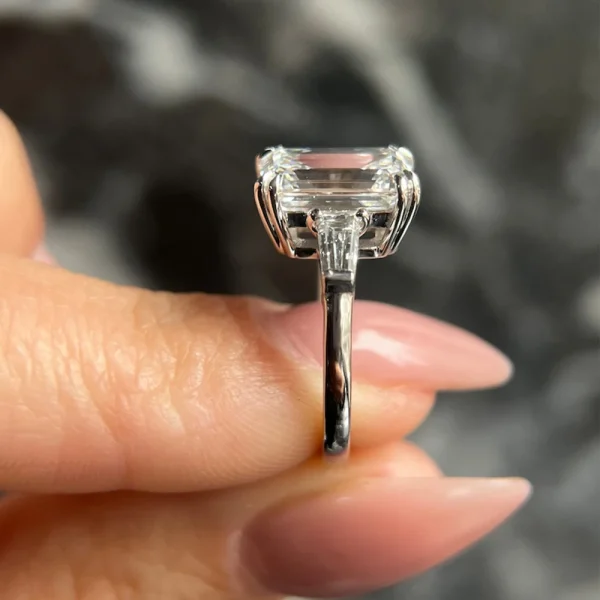 1-4 Carat Emerald Cut Moissanite Rings for Women D VVS1 Three Stone Diamond Engagement Ring Side Baguettes 925 Silver Jewelry - Image 4