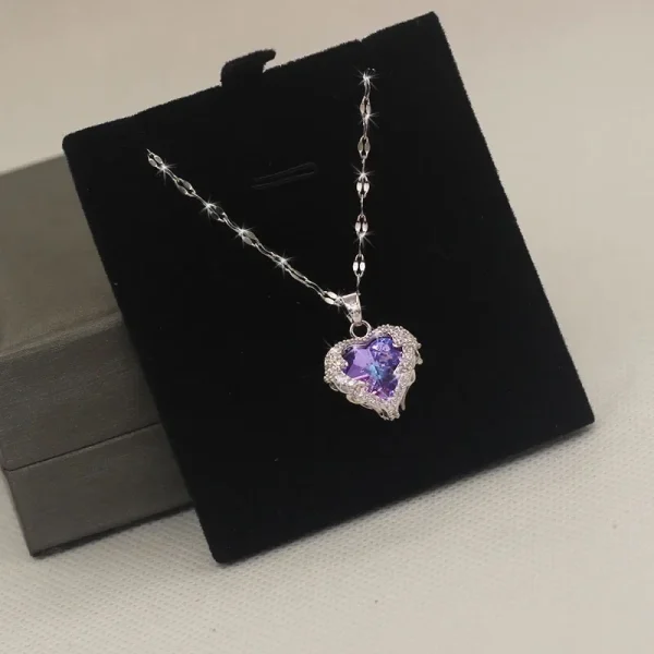 Luxury Colorful Crystal Ocean Heart Pendant Necklace For Women Korean Fashion Stainless Steel Neck Chain Female Wedding Jewelry - Image 8