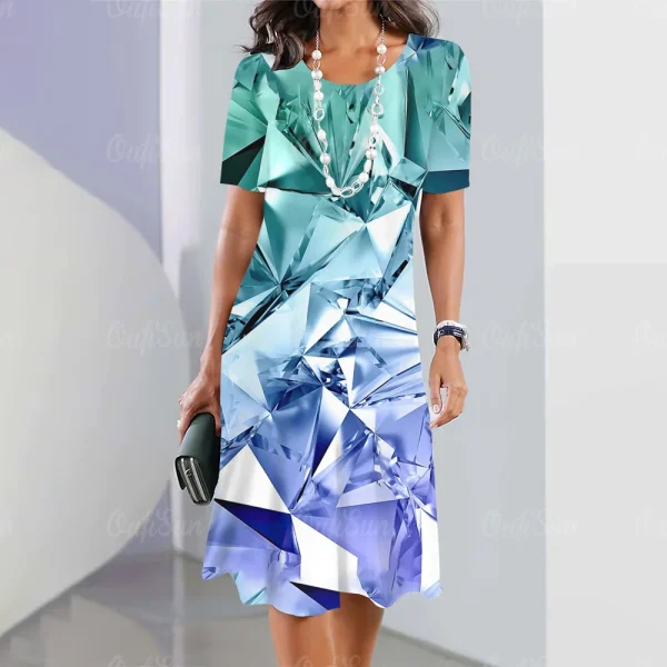 2024 New Women's Dresses Sequin Print Elegant & Beautiful Midi Dresses Plus Size Female Summer One-piece Dress Free Shipping - Image 5