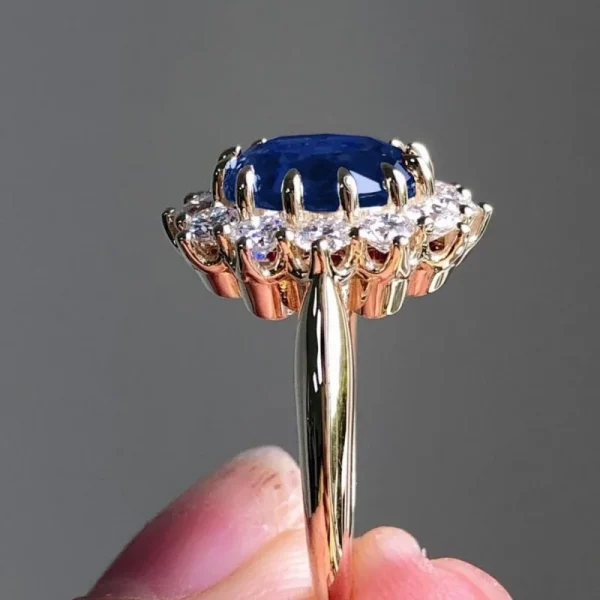 Charm Gold Silver Color Round Flower Rings for Women Blue Stone Rings Jewelry Party Gift - Image 3