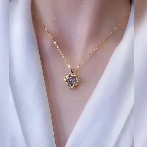 Luxury Colorful Crystal Ocean Heart Pendant Necklace For Women Korean Fashion Stainless Steel Neck Chain Female Wedding Jewelry - Image 11