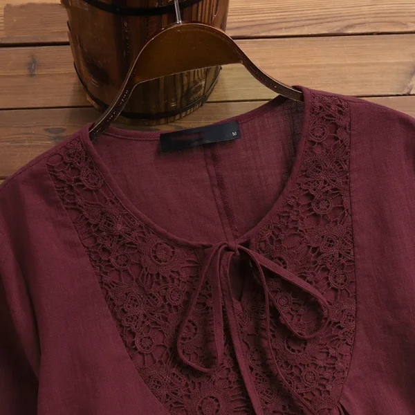 T Shirt Women Spring Autumn Cotton Linen Splicing Lace Temperament 3/4 Sleeve Loose Top T-shirt Tshirt women's Clothing YLY016 - Image 17