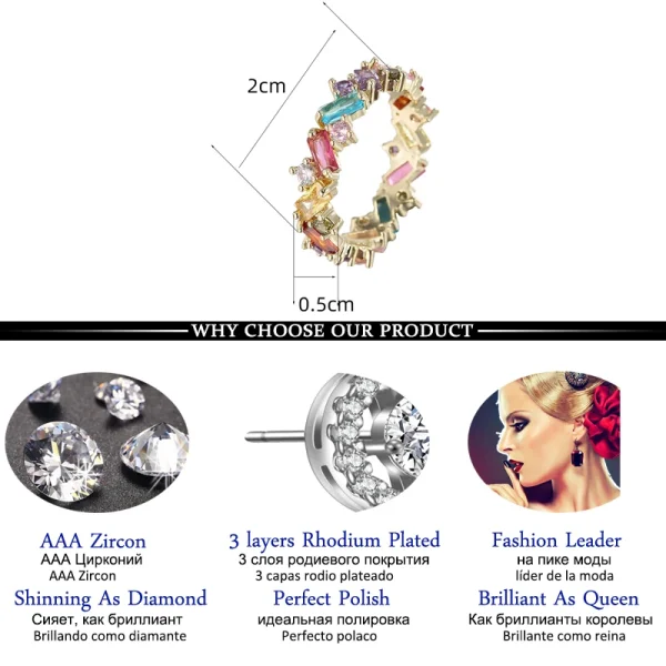 Fashion Luxury Charm CZ Zirconia Eternity Wedding Engagement Finger Rings for Women Green Multicolor Crystal Jewelry - Image 6